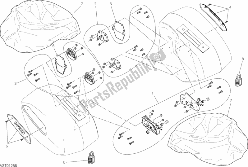 All parts for the Side Panniers (accessories) of the Ducati Hypermotard Hyperstrada USA 821 2013